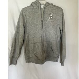 Disney Women's Gray Zip Up Hoodie Jacket Size M Mickey Mouse Theme Sherpa lined